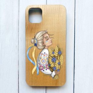 Дерев'яний чохол на iPhone 11 Pro Max (6,5) :: Українка з колосками (патріотичний принт 173)