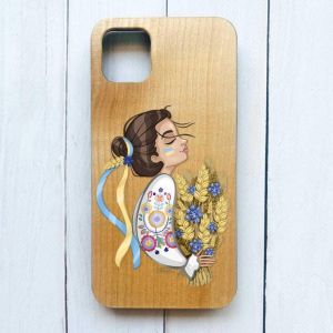 Дерев'яний чохол на iPhone 11 Pro Max (6,5) :: Українка з колосками (патріотичний принт 172)