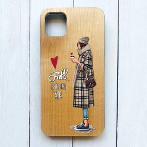 Дерев'яний чохол на iPhone 11 Pro Max (6,5) :: Дівчина з кавою (принт 59)
