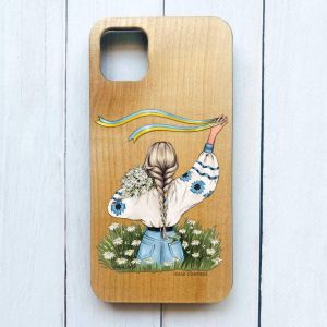 Дерев'яний чохол на iPhone 11 Pro Max (6,5) :: Дівчина зі стрічкою (патріотичний принт 17)