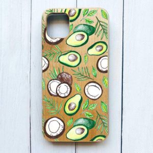 Дерев'яний чохол на iPhone 12 / 12 Pro (6.1) :: Авокадо і кокос (принт 303)