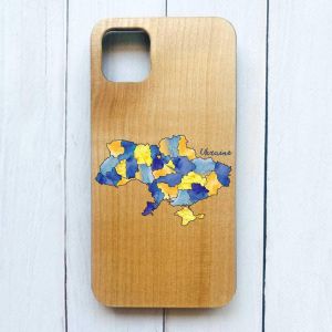 Дерев'яний чохол на iPhone 12 / 12 Pro (6.1) :: Карта України (принт 261)
