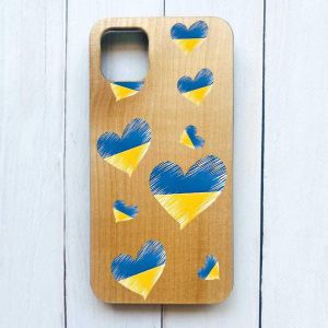 Дерев'яний чохол на iPhone 12 / 12 Pro (6.1) :: Сердечка. Україна (принт 258)