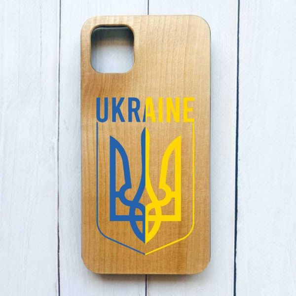 Дерев'яний чохол на iPhone 12 / 12 Pro (6.1) :: Тризуб (патріотичний принт 254)
