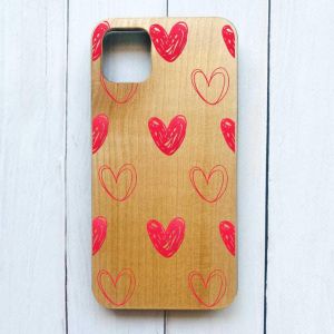 Дерев'яний чохол на iPhone 12 / 12 Pro (6.1) :: Сердечка червоні (принт 77)