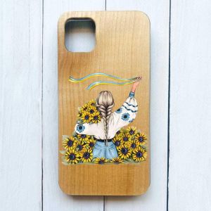 Дерев'яний чохол на iPhone 12 / 12 Pro (6.1) :: Дівчина зі стрічкою (патріотичний принт 25)