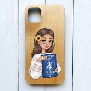 Дерев'яний чохол на iPhone 12 / 12 Pro (6.1) :: Дівчина з паспортом (патріотичний принт 12)