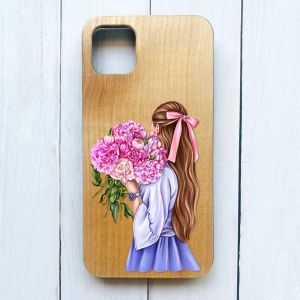 Дерев'яний чохол на iPhone 12 / 12 Pro (6.1) :: Дівчина з півоніями (принт 11)