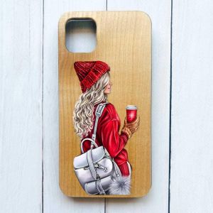 Дерев'яний чохол на iPhone 12 / 12 Pro (6.1) :: Дівчина з рюкзаком (принт 9)