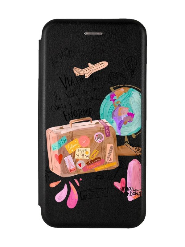 Чохол-книжка з малюнком для Samsung Galaxy J2 Pro (2018) J250 Чорний :: Подорожі (принт 329)