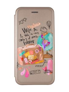 Чохол-книжка з малюнком для Xiaomi Redmi 9 Золотистий :: Подорожі (принт 329)