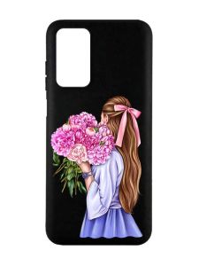 Матовий чорний чохол на Xiaomi Redmi Note 11 4G :: Дівчина з півоніями (принт 11)