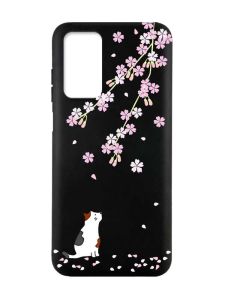 Матовий чорний чохол на Xiaomi Redmi Note 11 4G :: Котик і сакура (принт 283)