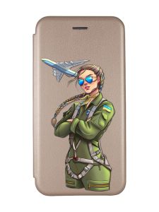 Чохол-книжка з малюнком для Xiaomi Redmi 12C Золотий :: Дівчина-пілот (патріотичний принт 6)