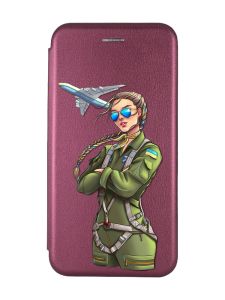 Чохол-книжка з малюнком для Xiaomi Redmi 12C Бордовий :: Дівчина-пілот (патріотичний принт 6)