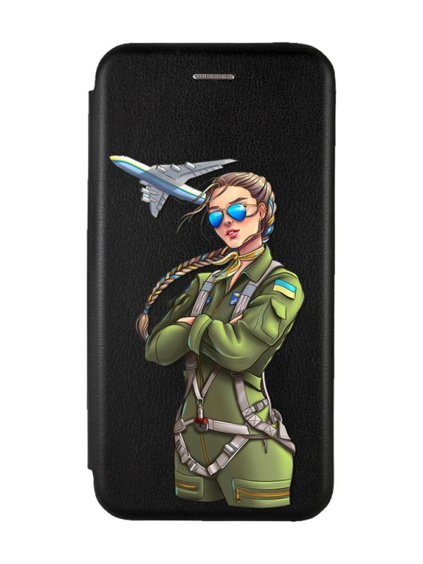 Чохол-книжка з малюнком для Xiaomi Redmi 12C Чорний :: Дівчина-пілот (патріотичний принт 6)