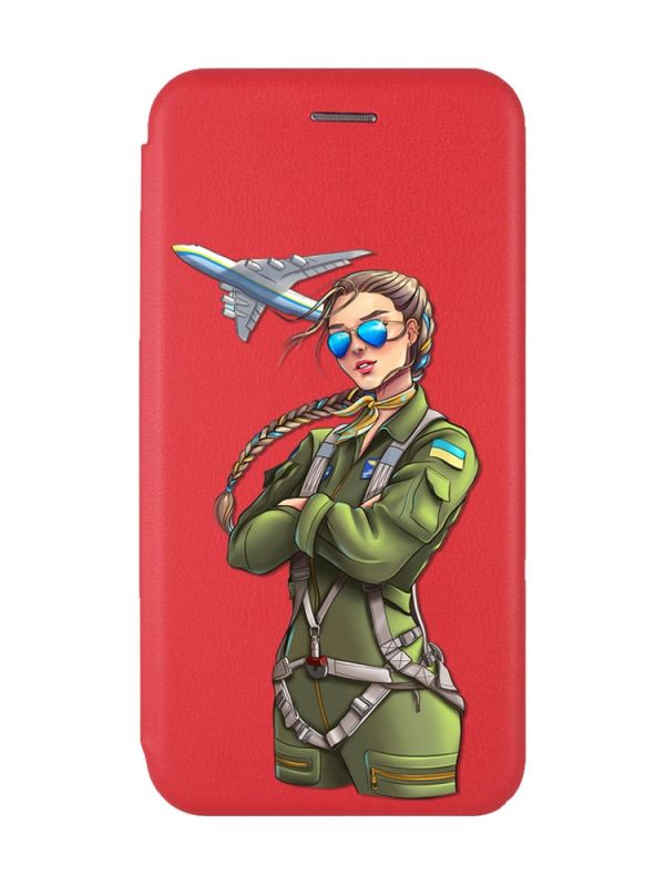 Чохол-книжка з малюнком для Samsung Galaxy M32/ M22/ A22 4G Червоний :: Дівчина-пілот (патріотичний принт 6)