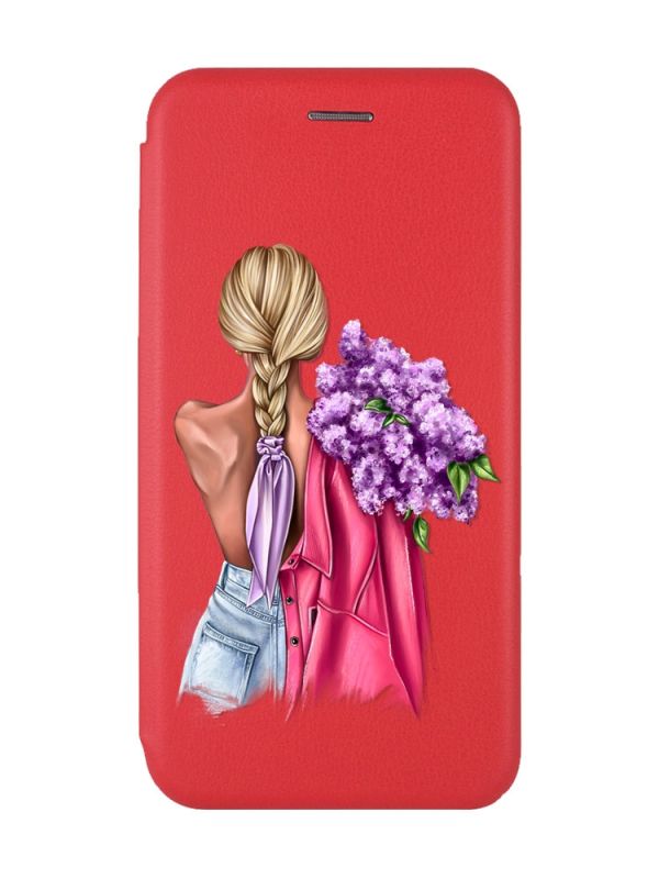 Чохол-книжка з малюнком для Xiaomi Redmi Note 12 Червоний :: Дівчина з бузком (принт 7)