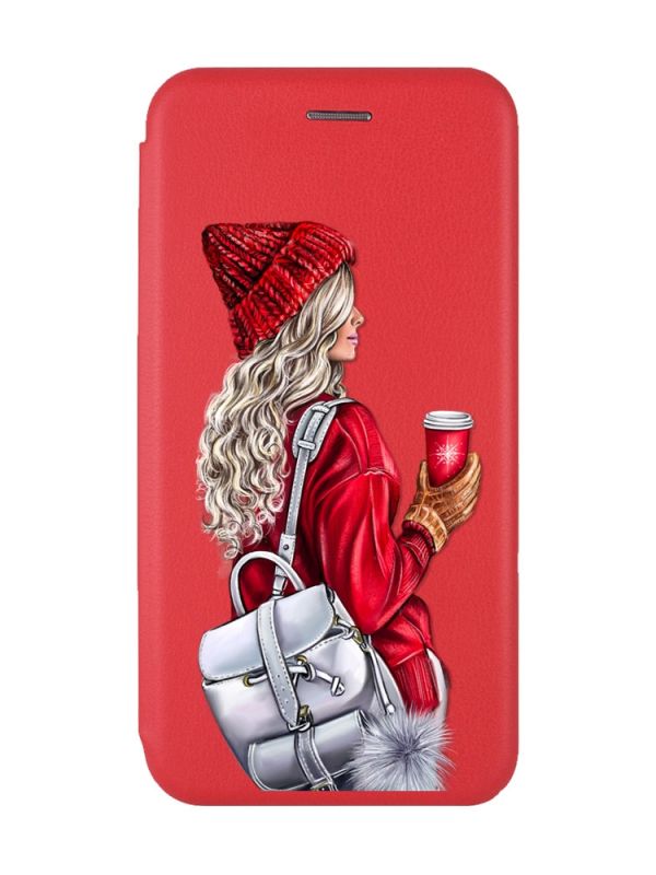 Чохол-книжка з малюнком для Samsung Galaxy M32/ M22/ A22 4G Червоний :: Дівчина з рюкзаком (принт 9)