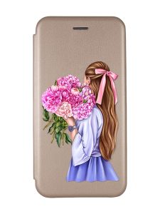 Чохол-книжка з малюнком для Samsung Galaxy A24 Золотий :: Дівчина з півоніями (принт 11)