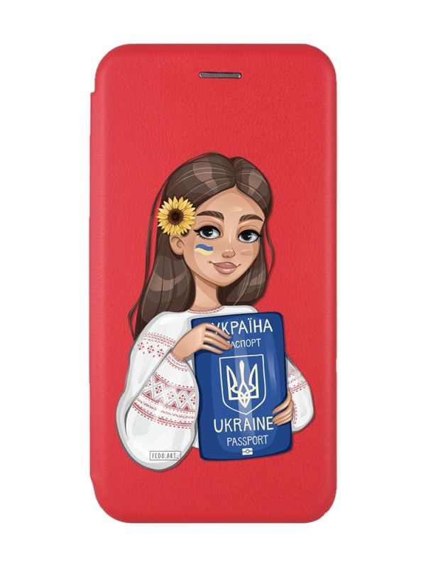Чохол-книжка з малюнком для Samsung Galaxy A54 5G Червоний :: Дівчина з паспортом (патріотичний принт 12)