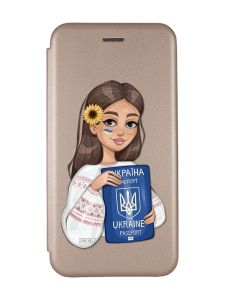 Чохол-книжка з малюнком для Samsung Galaxy A54 5G Золотий :: Дівчина з паспортом (патріотичний принт 12)