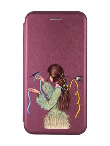Чохол-книжка з малюнком для Xiaomi Redmi 12C Бордовий :: Дівчина з ластівками (принт 16)