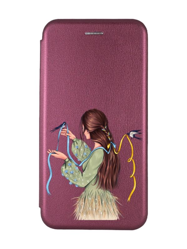 Чохол-книжка з малюнком для Samsung Galaxy A24 Бордовий :: Дівчина з ластівками (принт 16)