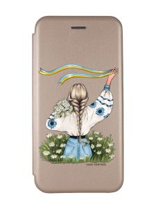Чохол-книжка з малюнком для Samsung Galaxy A24 Золотий :: Дівчина зі стрічкою (принт 17)