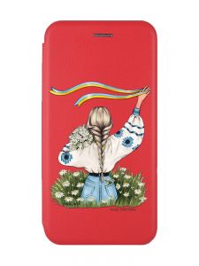 Чохол-книжка з малюнком для Samsung Galaxy M32/ M22/ A22 4G Червоний :: Дівчина зі стрічкою (принт 17)