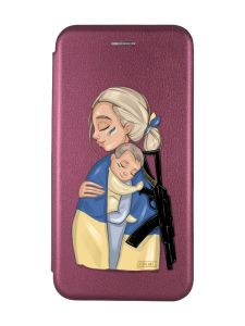Чохол-книжка з малюнком для Samsung Galaxy A24 Бордовий :: Мама-захисниця (патріотичний принт 21)