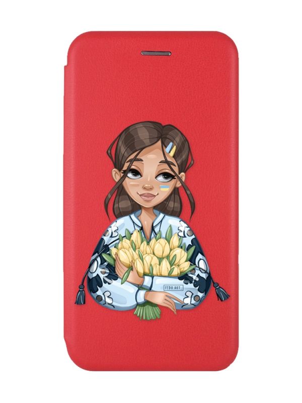 Чохол-книжка з малюнком для Xiaomi Redmi Note 12 Червоний :: Дівчина з тюльпанами (принт 22)