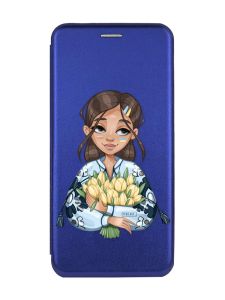 Чохол-книжка з малюнком для Samsung Galaxy M32/ M22/ A22 4G Синій :: Дівчина з тюльпанами (принт 22)