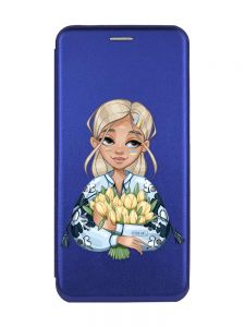Чохол-книжка з малюнком для Xiaomi Redmi Note 12 Синій :: Дівчина з тюльпанами (принт 23)