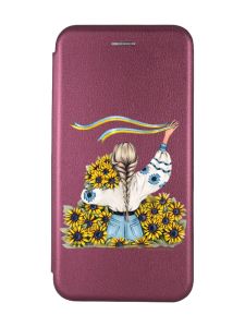 Чохол-книжка з малюнком для Xiaomi Redmi 12C Бордовий :: Дівчина зі стрічкою (принт 25)