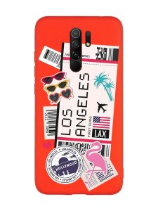 Матовий червоний чохол на Xiaomi Redmi Note 8 Pro :: Подорожі. Лос-Анджелес (принт 328)
