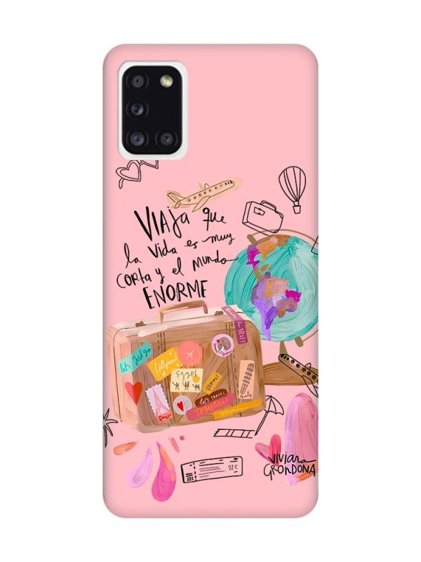 Матовий рожевий чохол на Samsung Galaxy A31 :: Настрій подорожувати (принт 329)