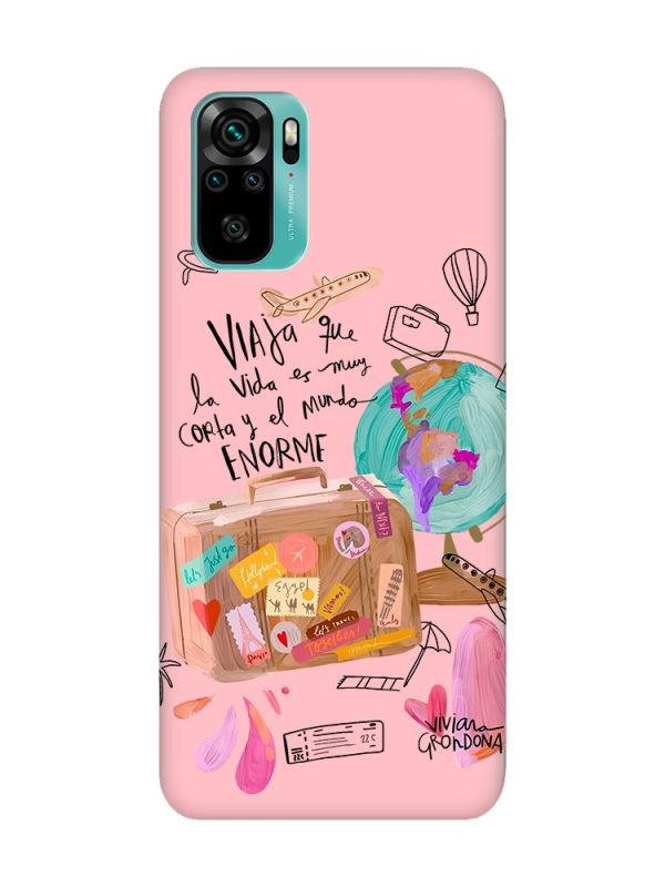 Матовий рожевий чохол на Xiaomi Redmi Note 10 / Note 10s :: Настрій подорожувати (принт 329)