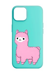 Матовий бірюзовий чохол на Apple iPhone 14 :: Лама рожева (принт 100)