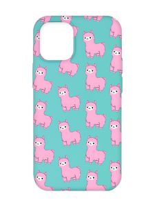 Матовий бірюзовий чохол на Apple iPhone 12/12 Pro (6.1) :: Лами рожеві (принт 101)