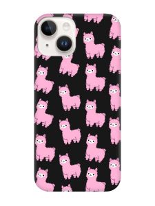 Матовий чорний чохол на Apple iPhone 14 :: Лами рожеві (принт 101)