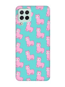 Матовий бірюзовий чохол на Samsung Galaxy A22 4G/ M32/ M22 :: Лами рожеві (принт 101)