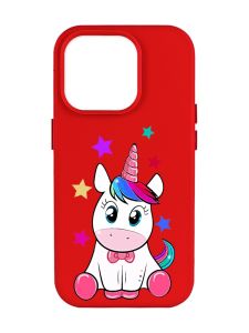 Матовий червоний чохол на Apple iPhone 14 Pro Max :: Єдиноріг (принт 102)