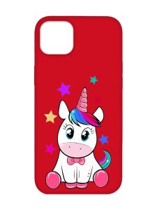 Матовий червоний чохол на iPhone 14 Plus :: Єдиноріг (принт 102)
