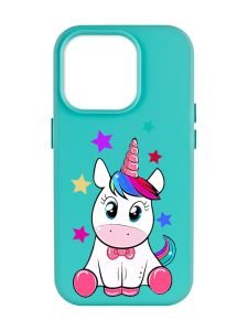 Матовий бірюзовий чохол на Apple iPhone 14 Pro Max :: Єдиноріг (принт 102)