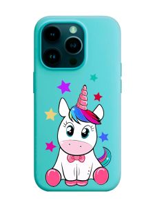 Матовий бірюзовий чохол на Apple iPhone 14 Pro :: Єдиноріг (принт 102)