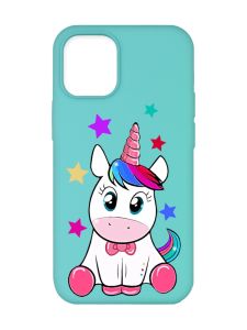 Матовий бірюзовий чохол на Apple iPhone 12/12 Pro (6.1) :: Єдиноріг (принт 102)