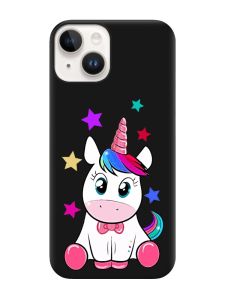 Матовий чорний чохол на Apple iPhone 14 :: Єдиноріг (принт 102)