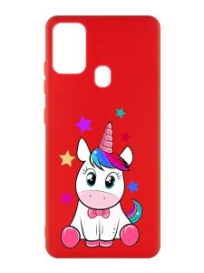 Матовий червоний чохол на Samsung Galaxy M30s/M21 :: Єдиноріг (принт 102)