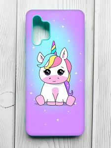 Матовий чохол з бірюзовими боками на Samsung Galaxy A32 :: Єдиноріг (принт 103)